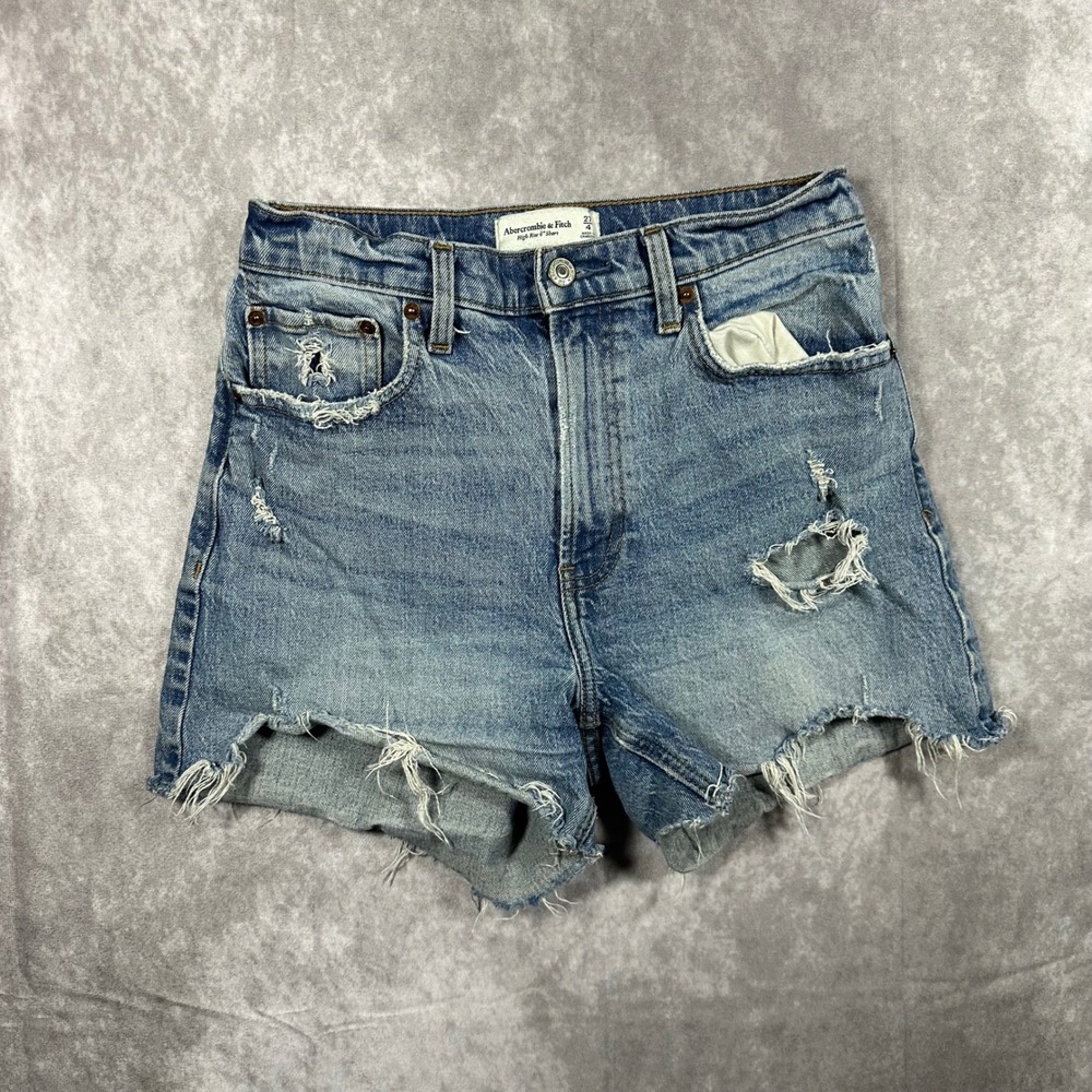 Abercrombie & Fitch Curve Love High Rise Distressed Denim Shorts Size 27 Cutoff